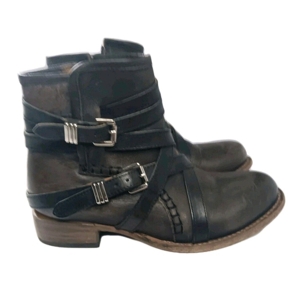 Freebird Redford Boots Women's Size 9 Black Leather Ankle Bootie Buckle Strap